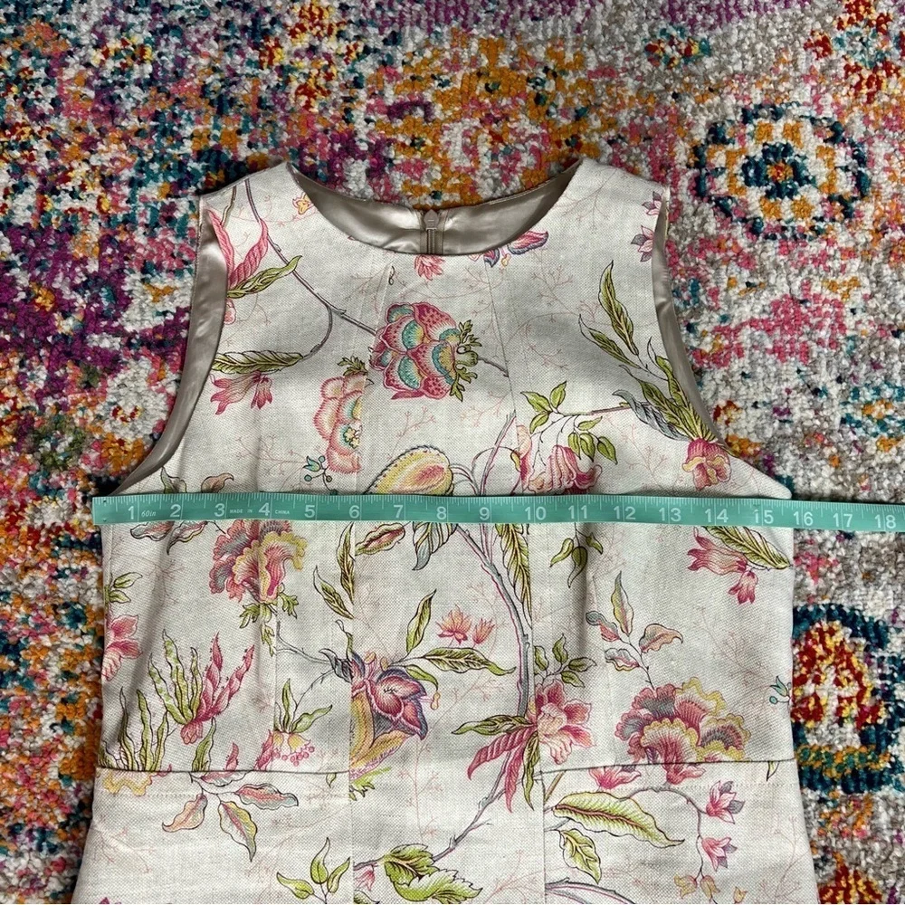 Lalage Beaumont Linen‎ Botanical Floral Print Shift Dress Professional